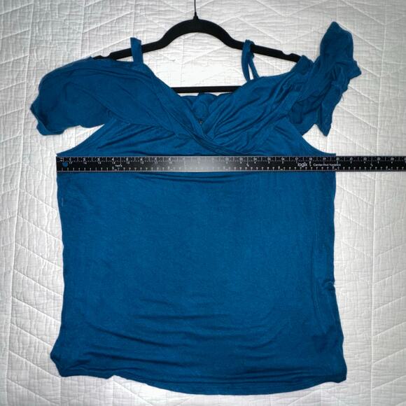 NWoT Ups & Downs Cold Shoulder Ruffle Top – Dark Teal – Size 1X - Picture 7 of 8
